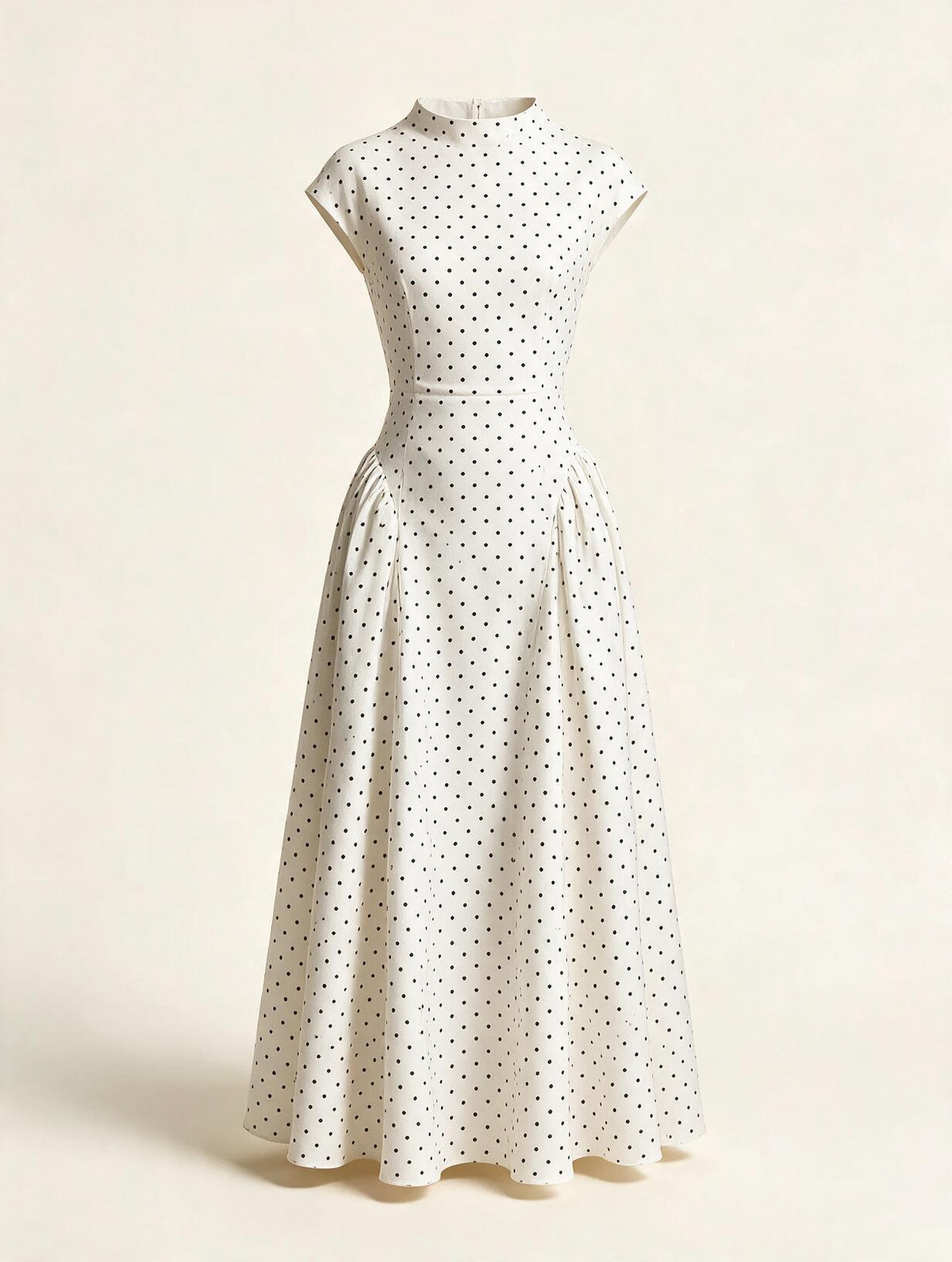 Elettra Ferri Polka Dot Slim Maxi Dress in black and white with a fitted silhouette and flowing hem, perfect for elegant occasions.