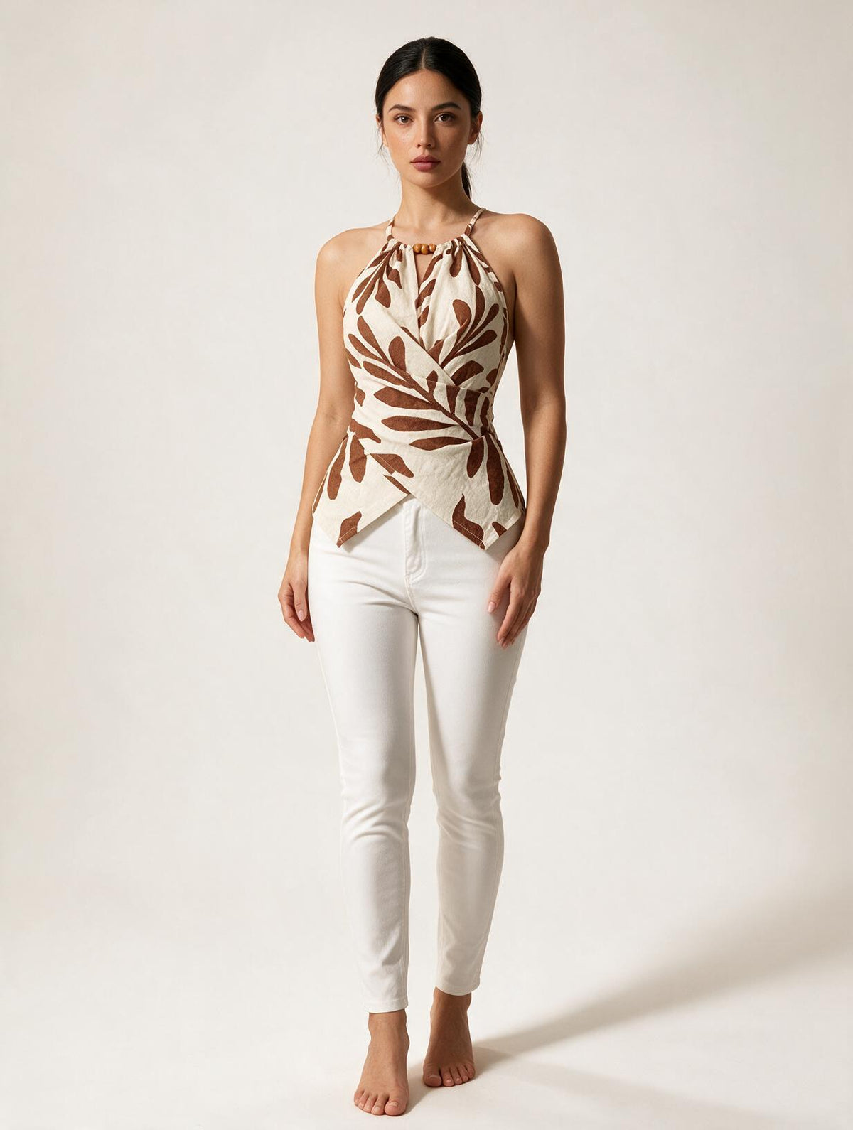 Elettra Ferri plant print cross-back tank top in casualwear style with vibrant green and white botanical design.
