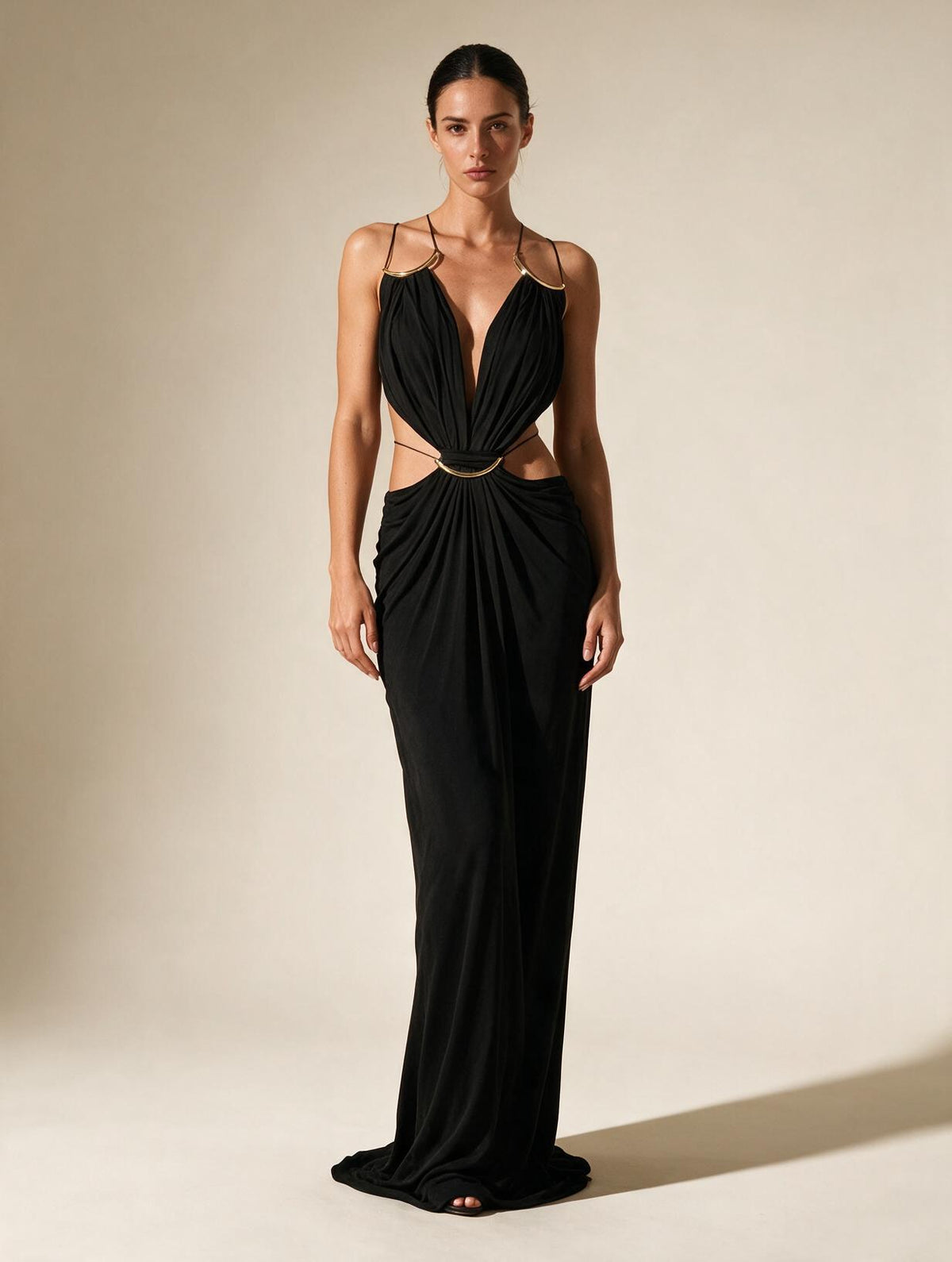 Elettra Ferri halter maxi dress with flowing fabric and elegant design, perfect for summer or formal occasions.
