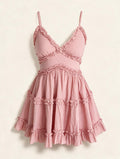 Elettra Ferri ruffle strapless A-line dress with a fitted bodice and flowing skirt, perfect for elegant occasions.