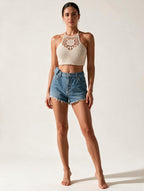 Elettra Ferri hollow-out knit cami top in casualwear, featuring a stylish, breathable design with a trendy cutout pattern.