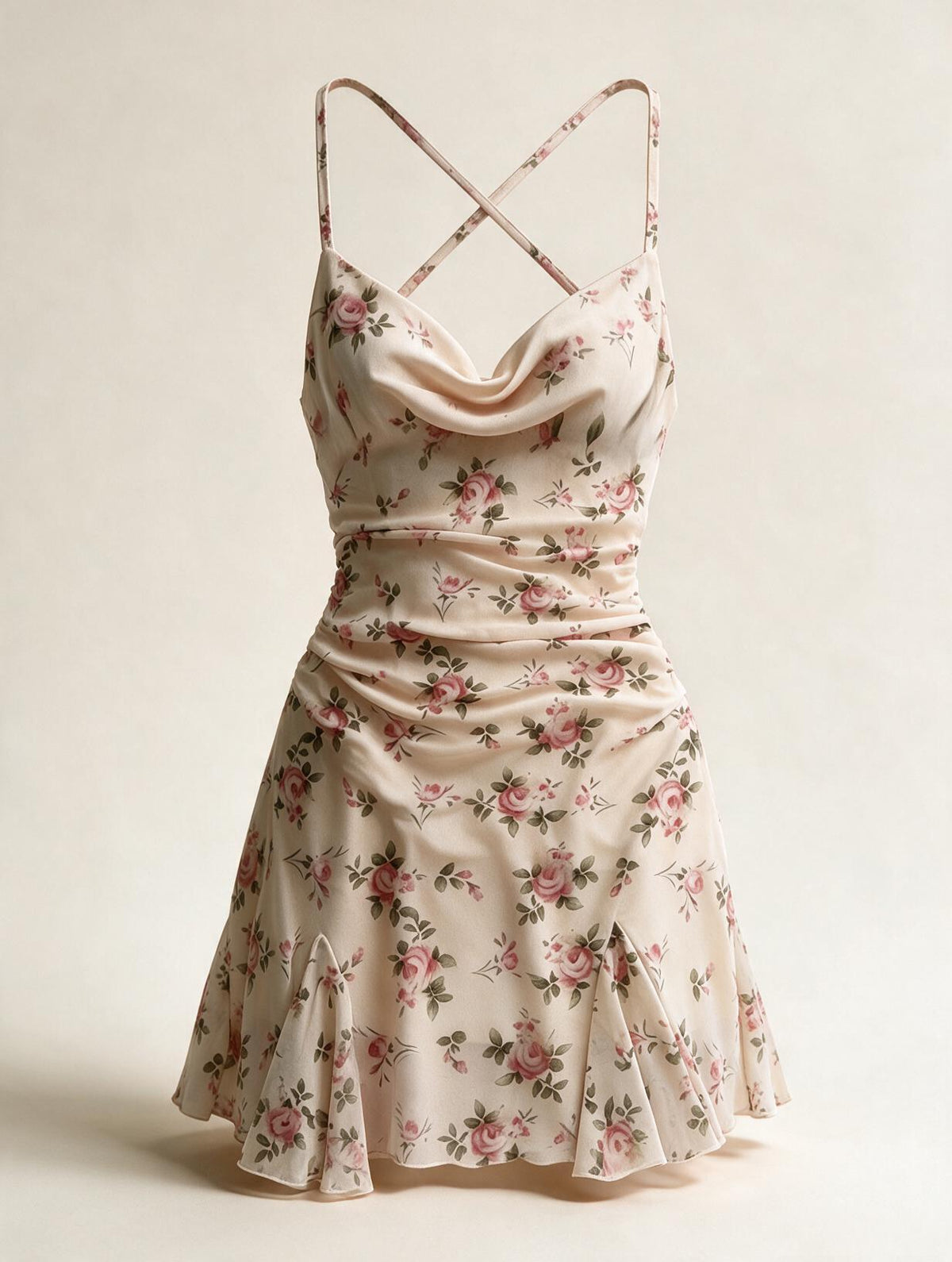 Elettra Ferri floral V-neck knee-length dress with a fitted waist and flowing skirt, perfect for spring or summer occasions.